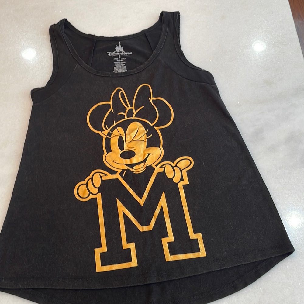 Disney Park Original Minnie mouse tank top black with vibrant gold sz S